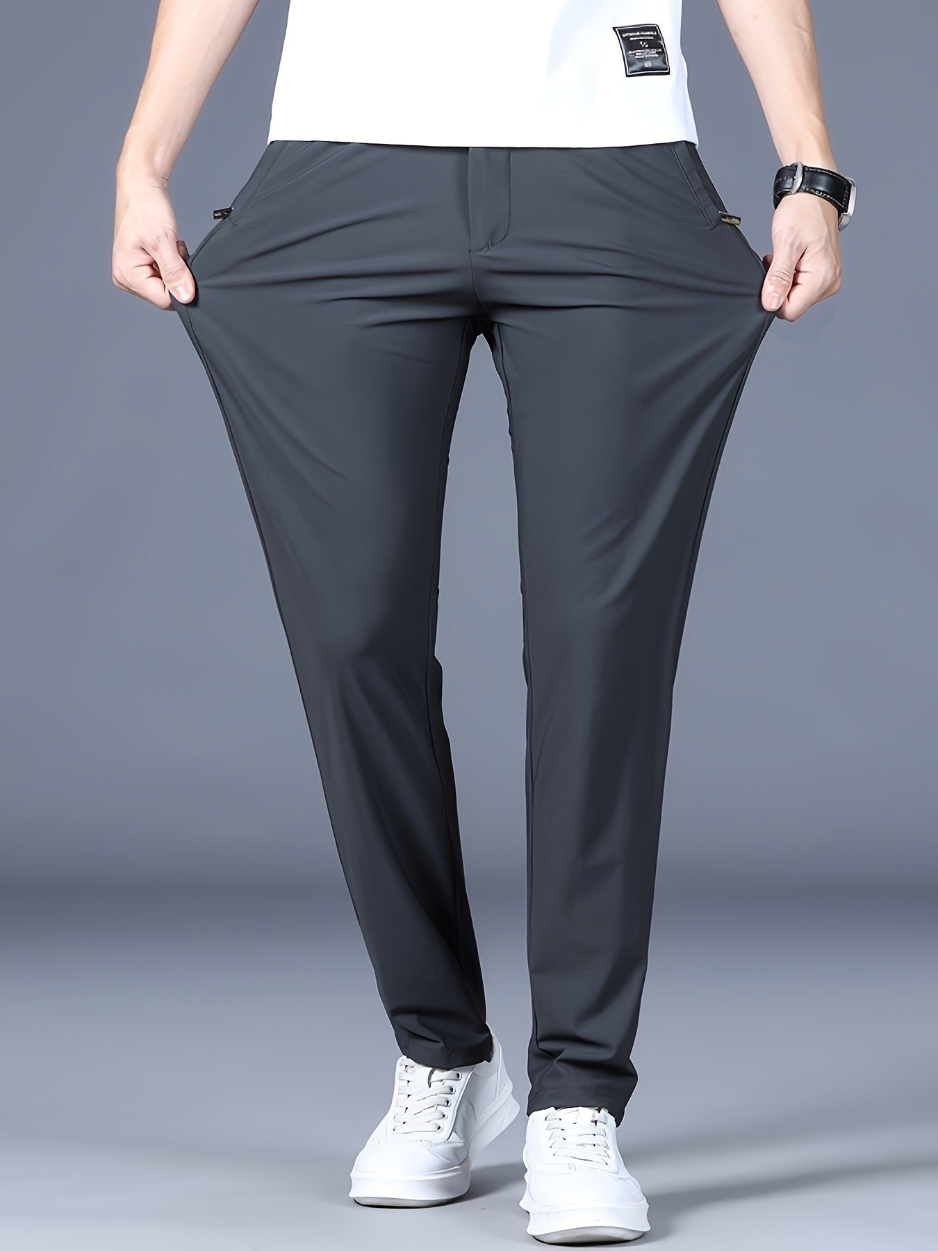 Men's Slim Fit Business Casual Pants – Lightweight Stretch Polyamide